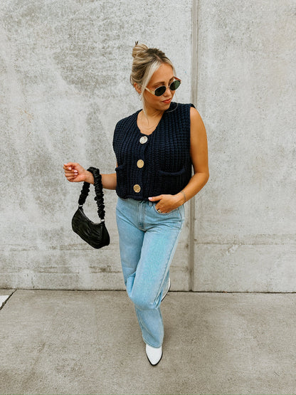 Knitted Button-up Vest Sweater Waist Coat