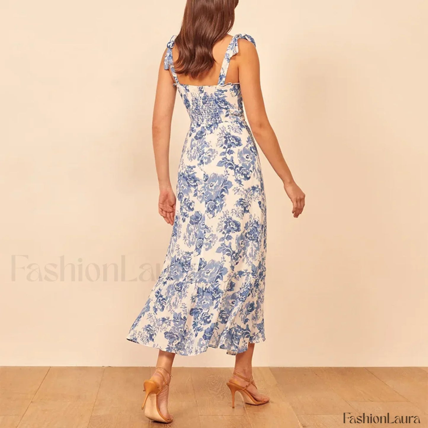 Vintage Blue Floral Print Floral Dress