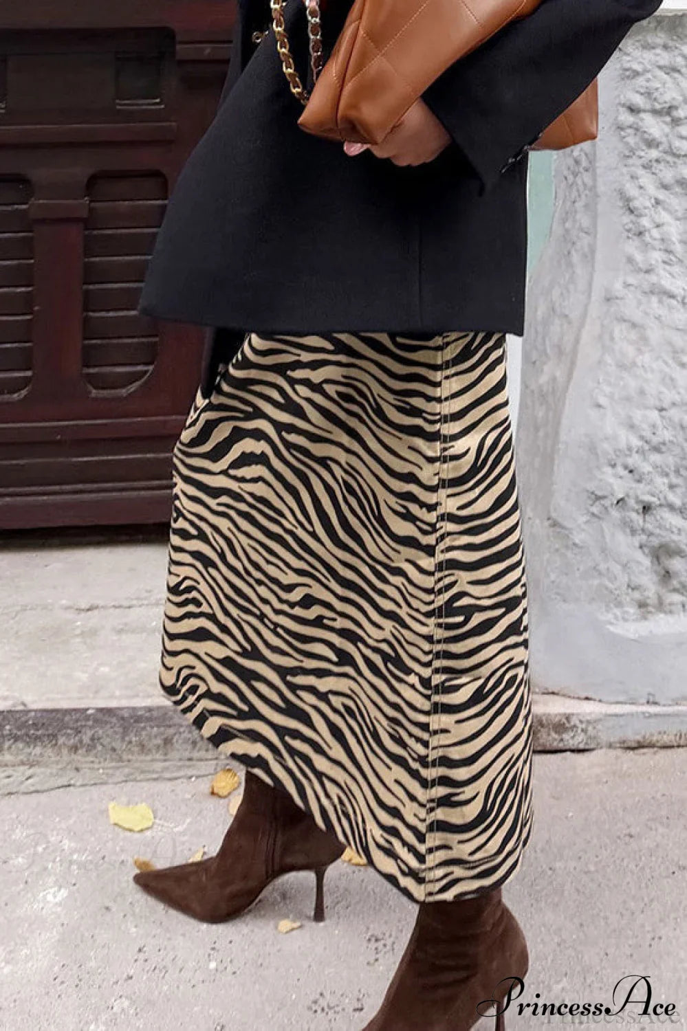 Vintage Brown Zebra Print Split Skirt