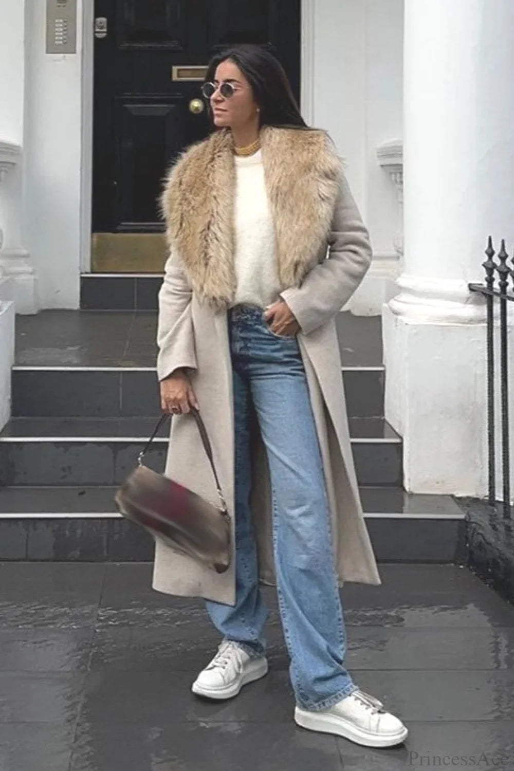 Vintage Chic Wool Blend Fur Collar Elegant Overcoat