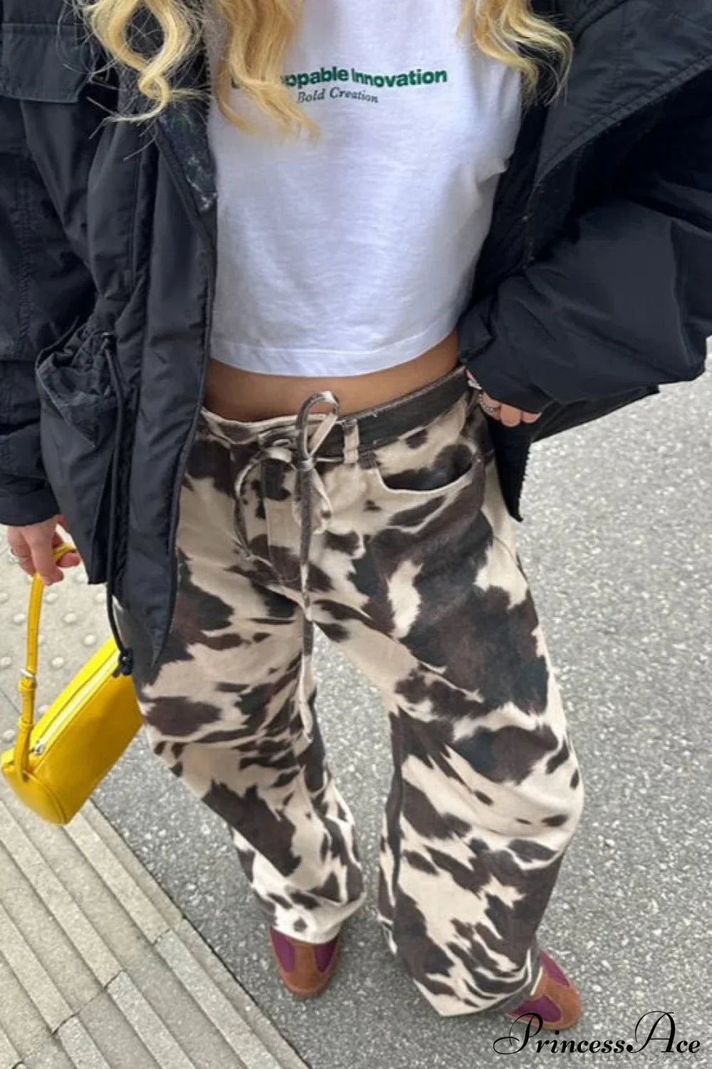 Vintage Cow Print Elegant Straight-Leg Jeans