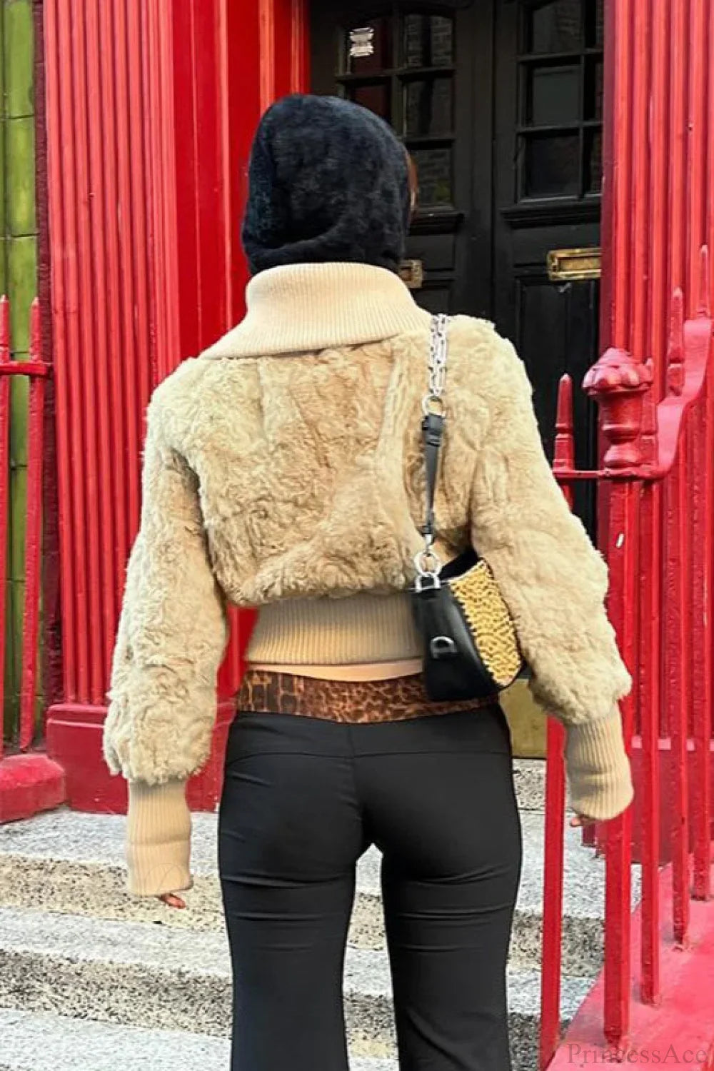 Vintage Cropped Fuzzy Wide Lapel Single Breasted Waist-Cinched Coat