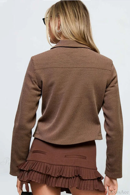 Vintage Dark Brown Street Slim-Fit Y2K Utility Jacket