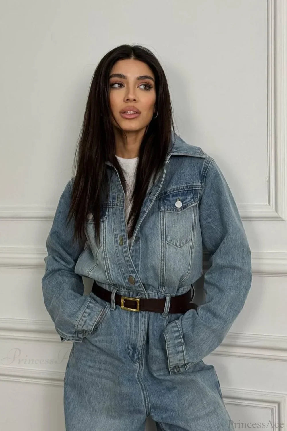 Vintage Vintage Denim Loose Long Pants  Jumpsuit-style Two Piece Set