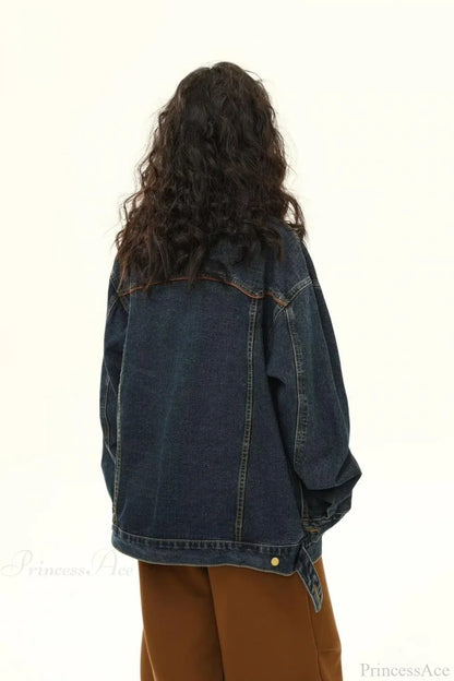 Vintage Embroidered Denim Loose Lapel Utility Jacket