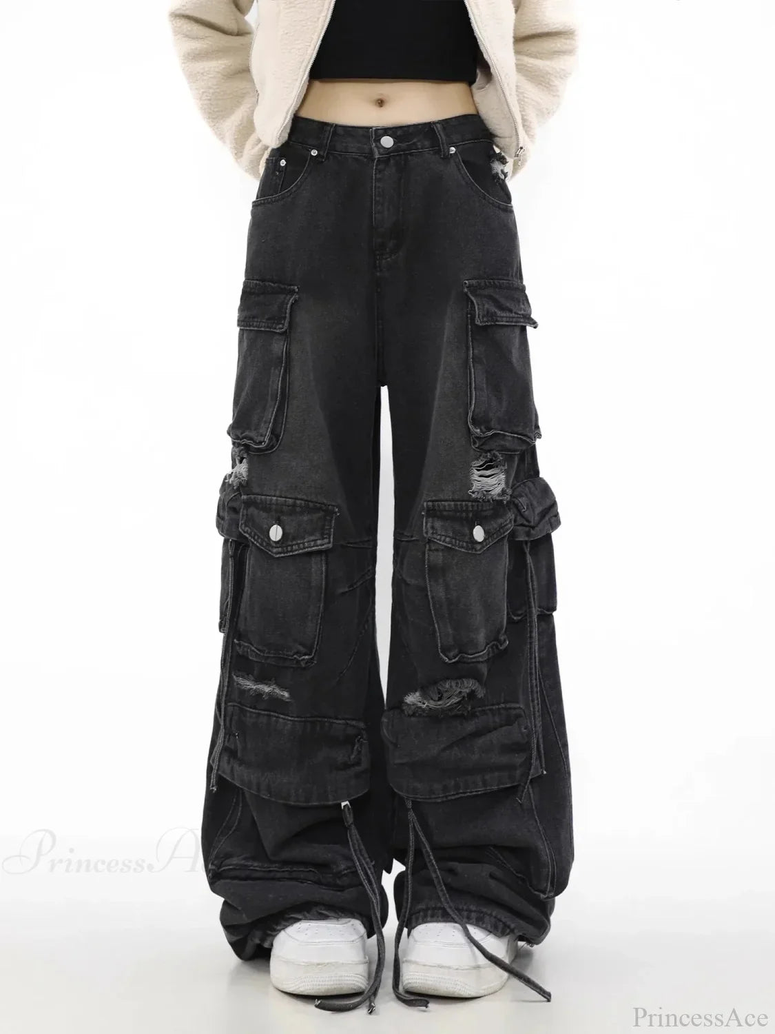 Vintage Gothic Broad-Leg Ebony Denim Pant