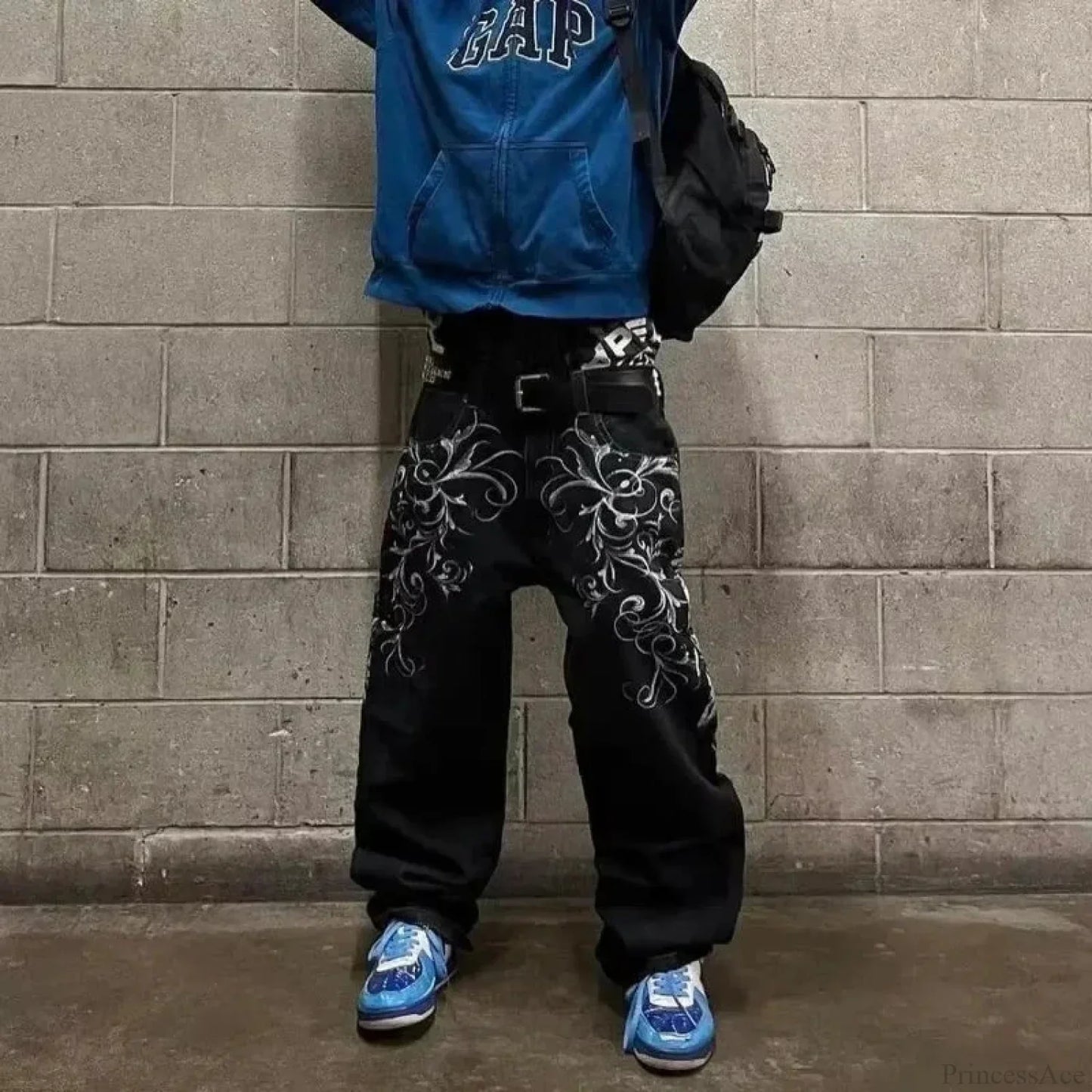 Vintage Gothic Cross Wings Stitched Pants