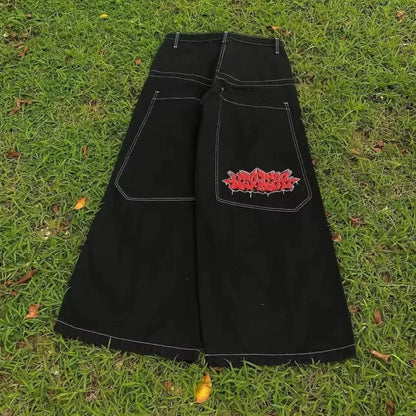 Vintage Gothic Cross Wings Stitched Pants