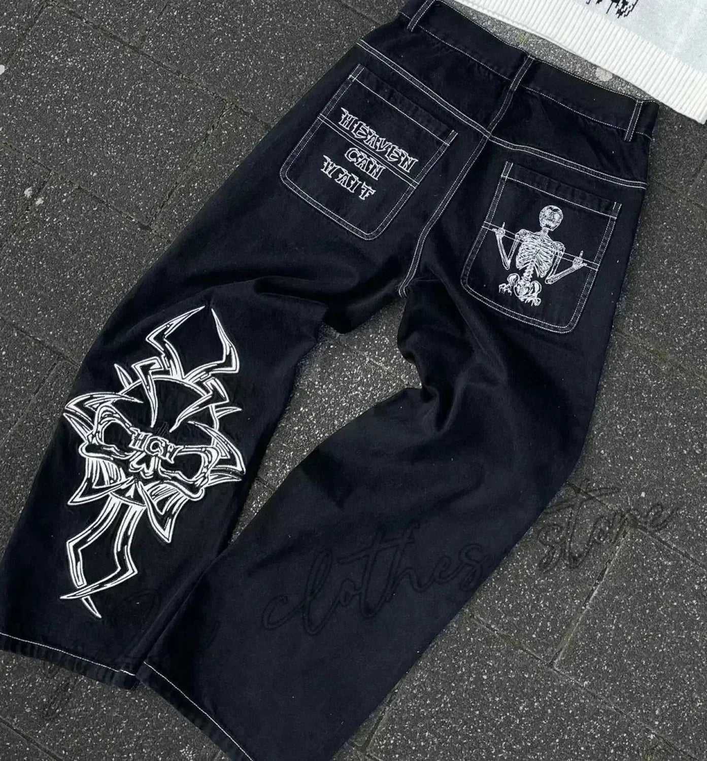 Vintage Gothic Cross Wings Stitched Pants