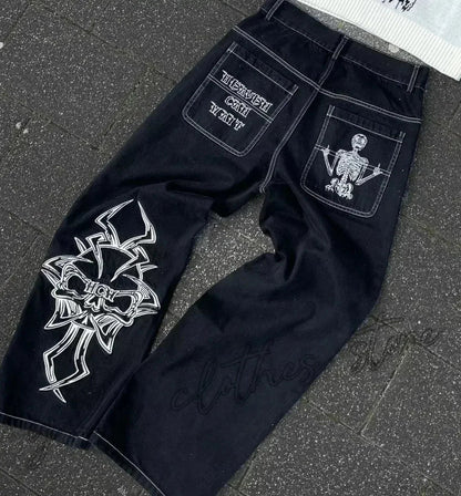 Vintage Gothic Cross Wings Stitched Pants