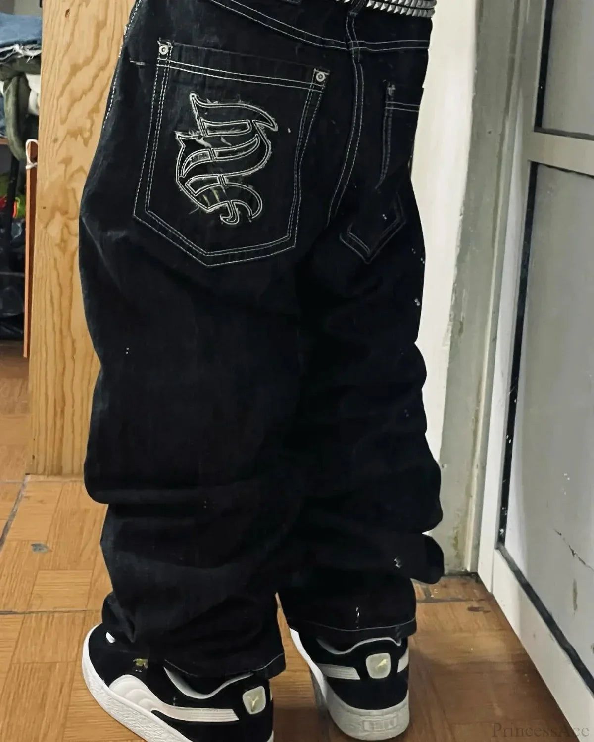 Vintage Gothic Cross Wings Stitched Pants