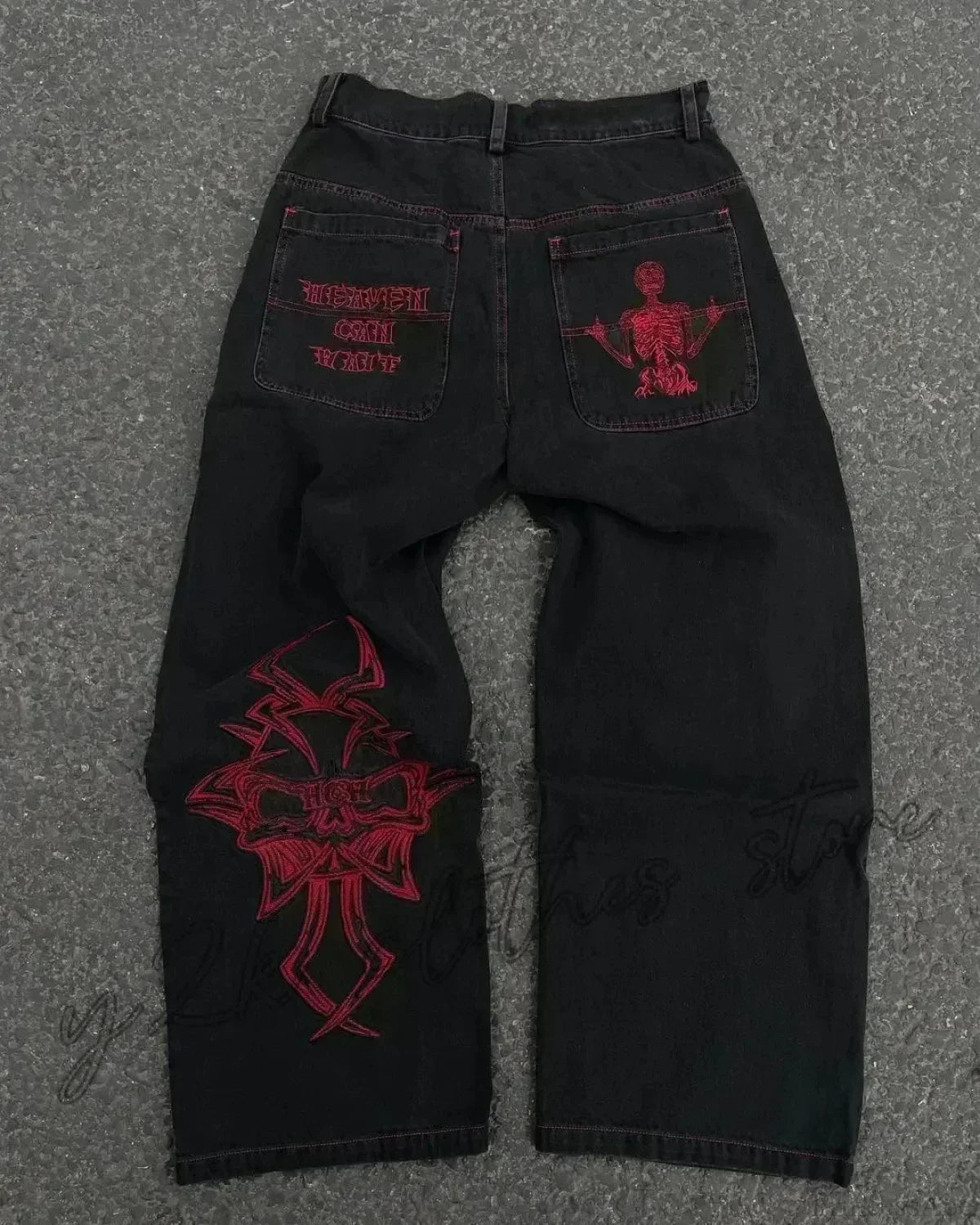 Vintage Gothic Cross Wings Stitched Pants