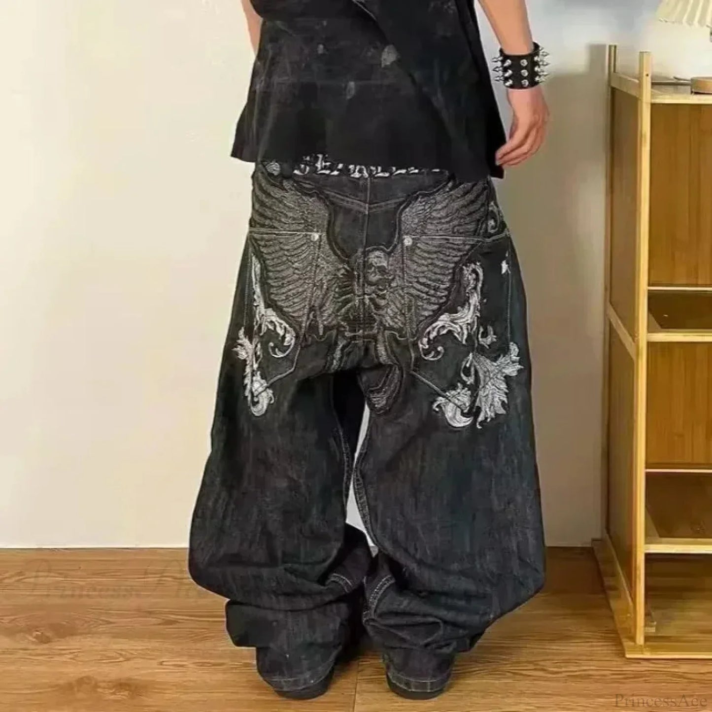 Vintage Gothic Cross Wings Stitched Pants