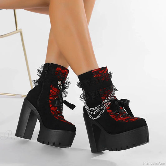 Vintage Gothic Lace Chunky Heel Boot