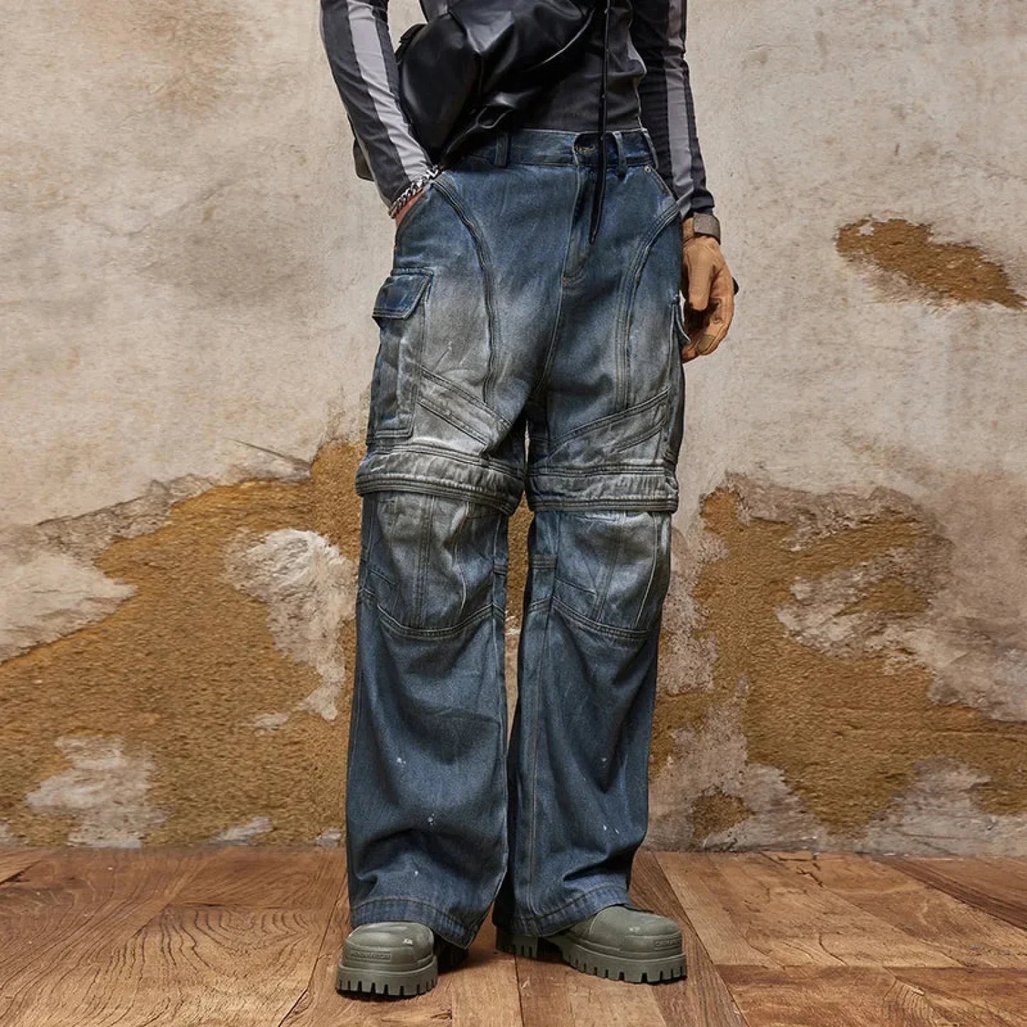 Vintage Gothic Multi-Pocket Denim Trouser