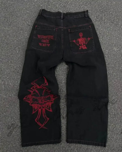 Vintage Gothic Skull Embroidered Trouser
