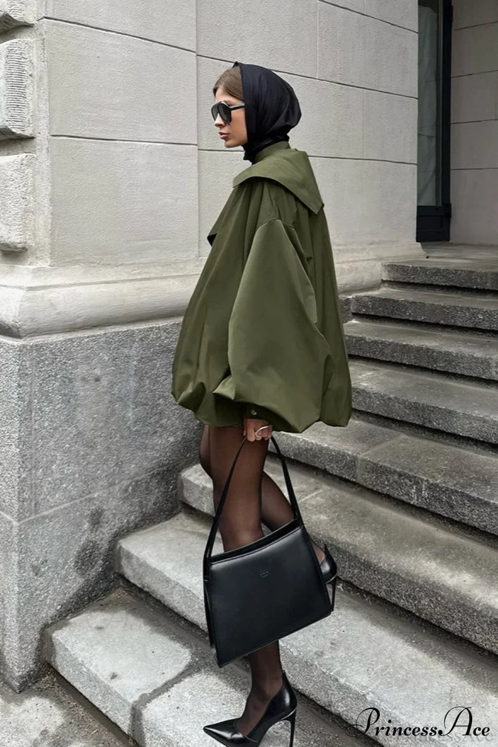 Vintage Green Unique Loose Slimming Coat