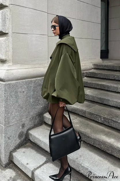 Vintage Green Unique Loose Slimming Coat