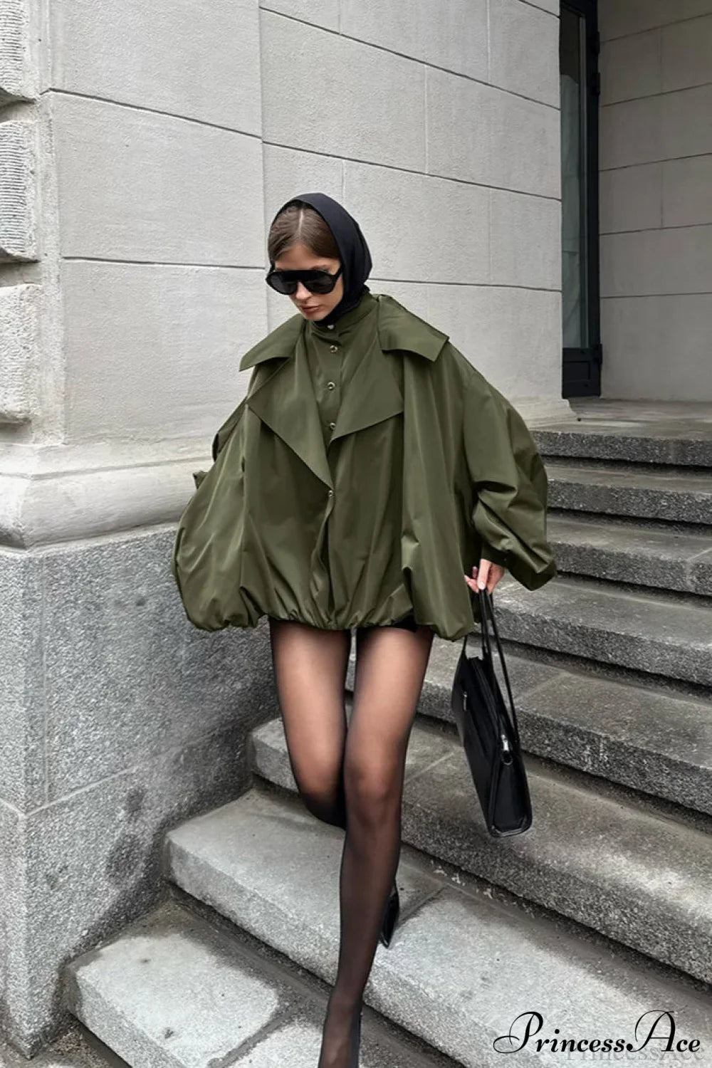 Vintage Green Unique Loose Slimming Coat