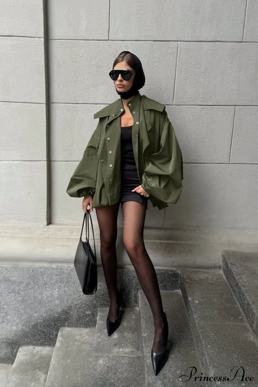 Vintage Green Unique Loose Slimming Coat