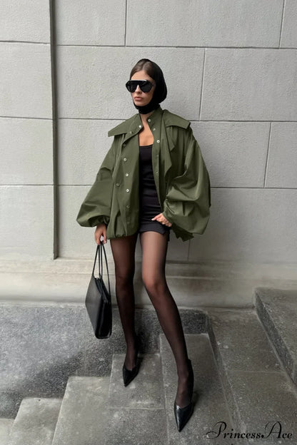 Vintage Green Unique Loose Slimming Coat