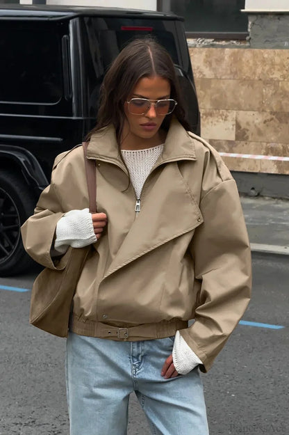 Vintage Khaki Lapel Trench Loose Jacket