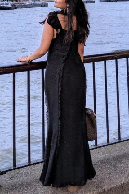 Vintage Lace Off-Shoulder Strap Party Dress