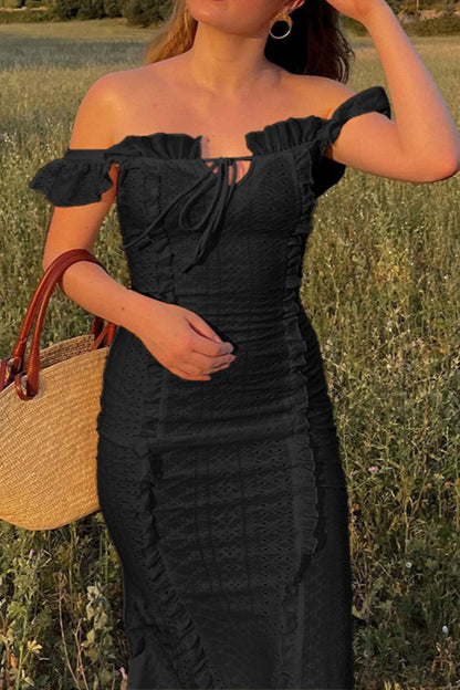 Vintage Lace Off-Shoulder Strap Party Dress