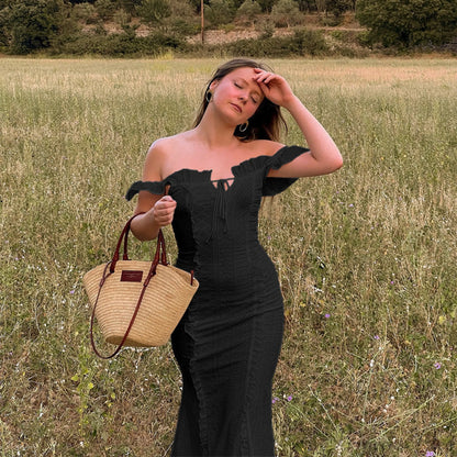 Vintage Lace Off-Shoulder Strap Party Dress