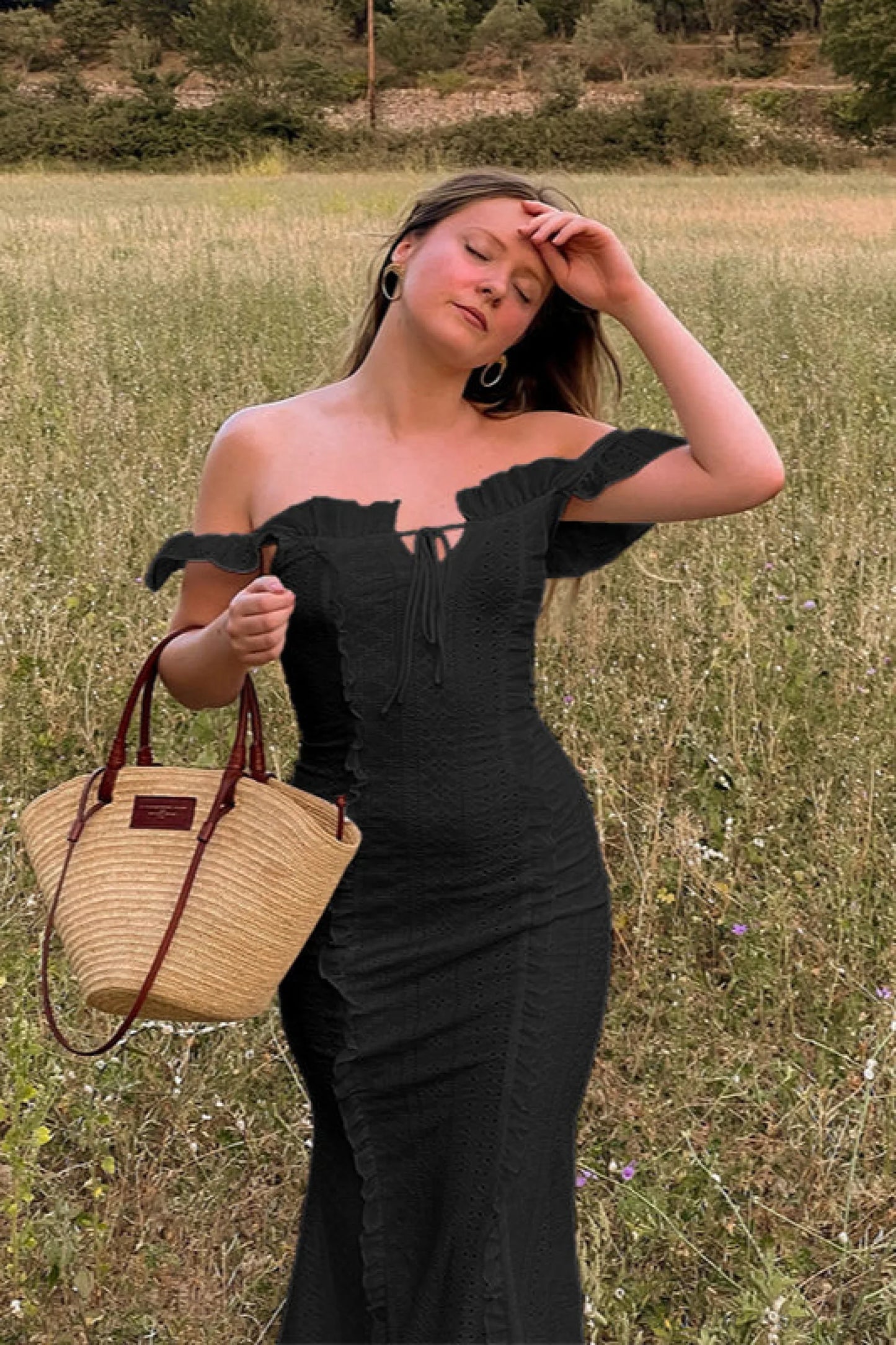 Vintage Lace Off-Shoulder Strap Party Dress