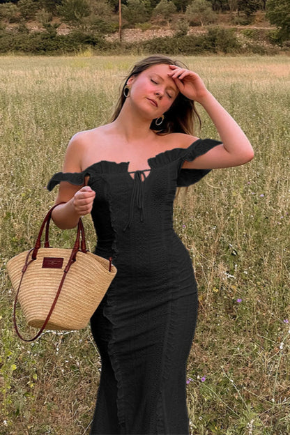 Vintage Lace Off-Shoulder Strap Party Dress