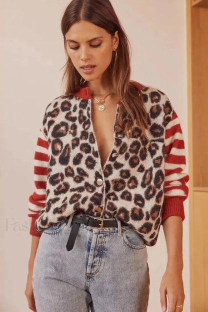 Vintage Leopard Print Knit Cardigan
