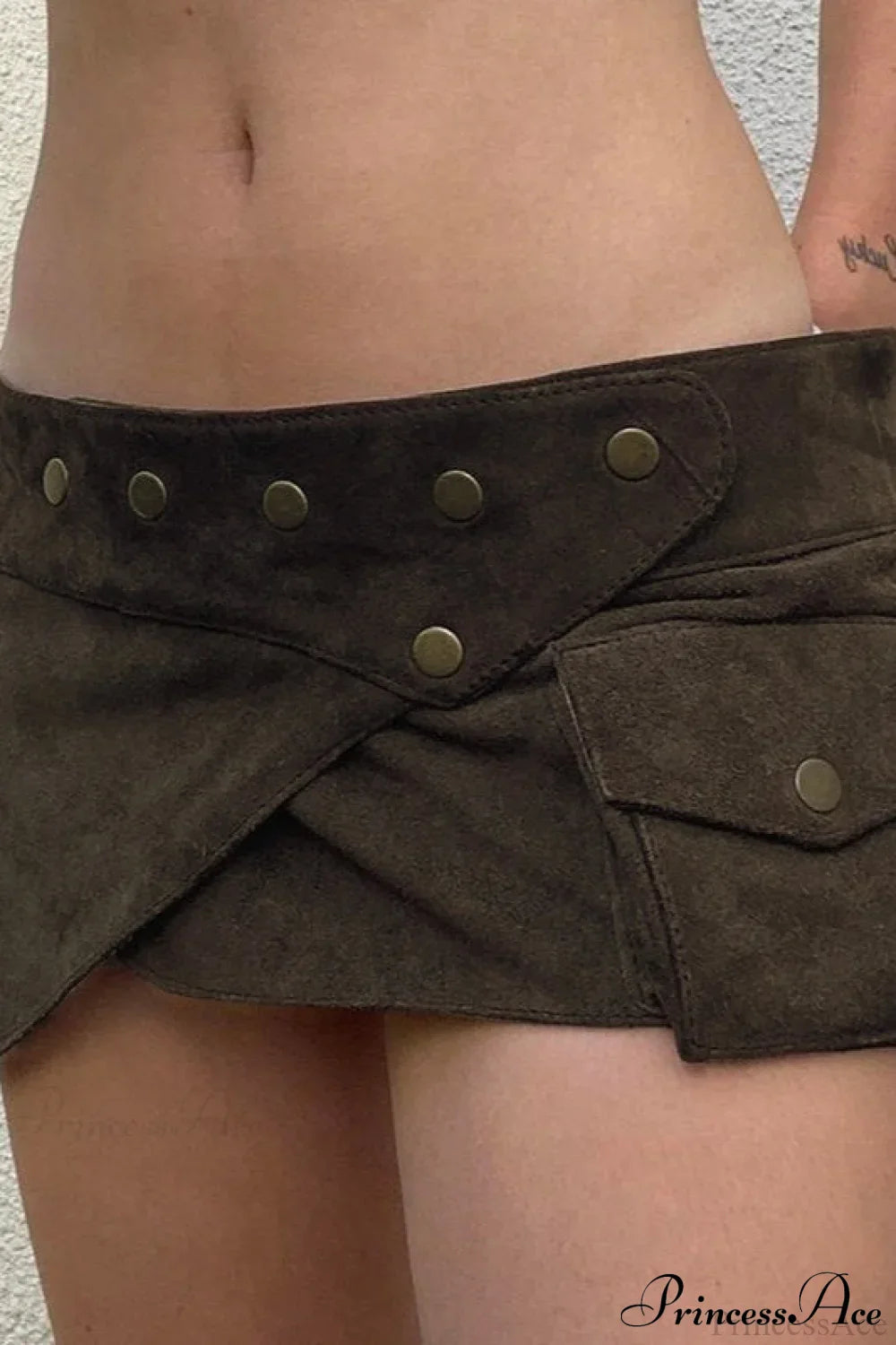 Vintage Low Waist Studded Mini Skirt