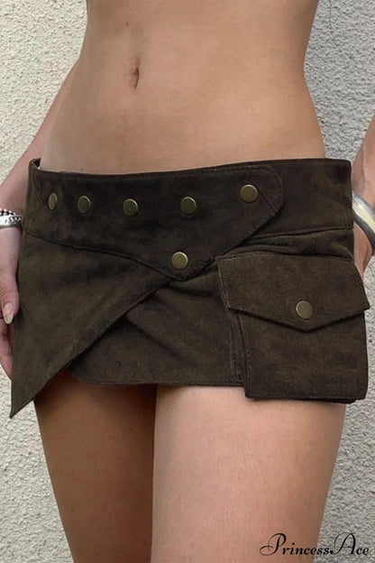 Vintage Low Waist Studded Mini Skirt