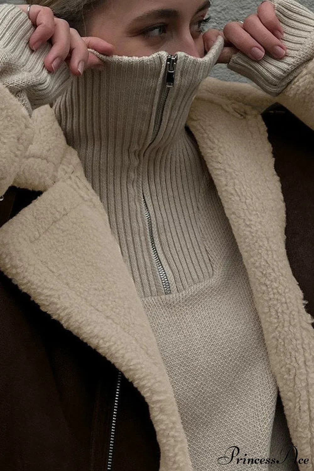 Vintage Oversized Suede Sherpa-Lined Coat