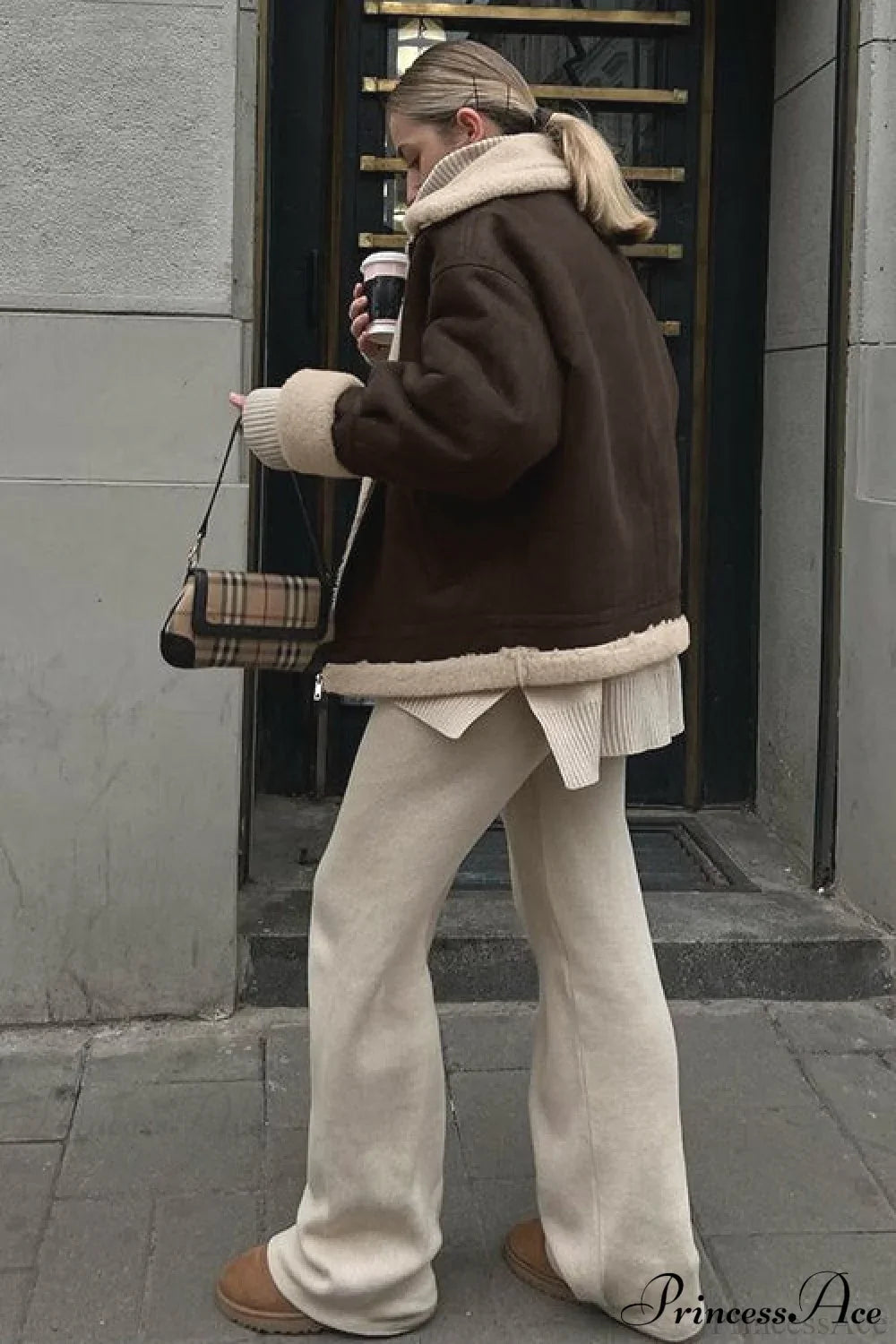 Vintage Oversized Suede Sherpa-Lined Coat