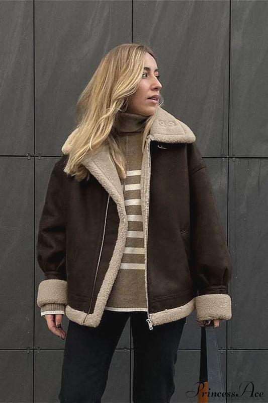 Vintage Oversized Suede Sherpa-Lined Coat