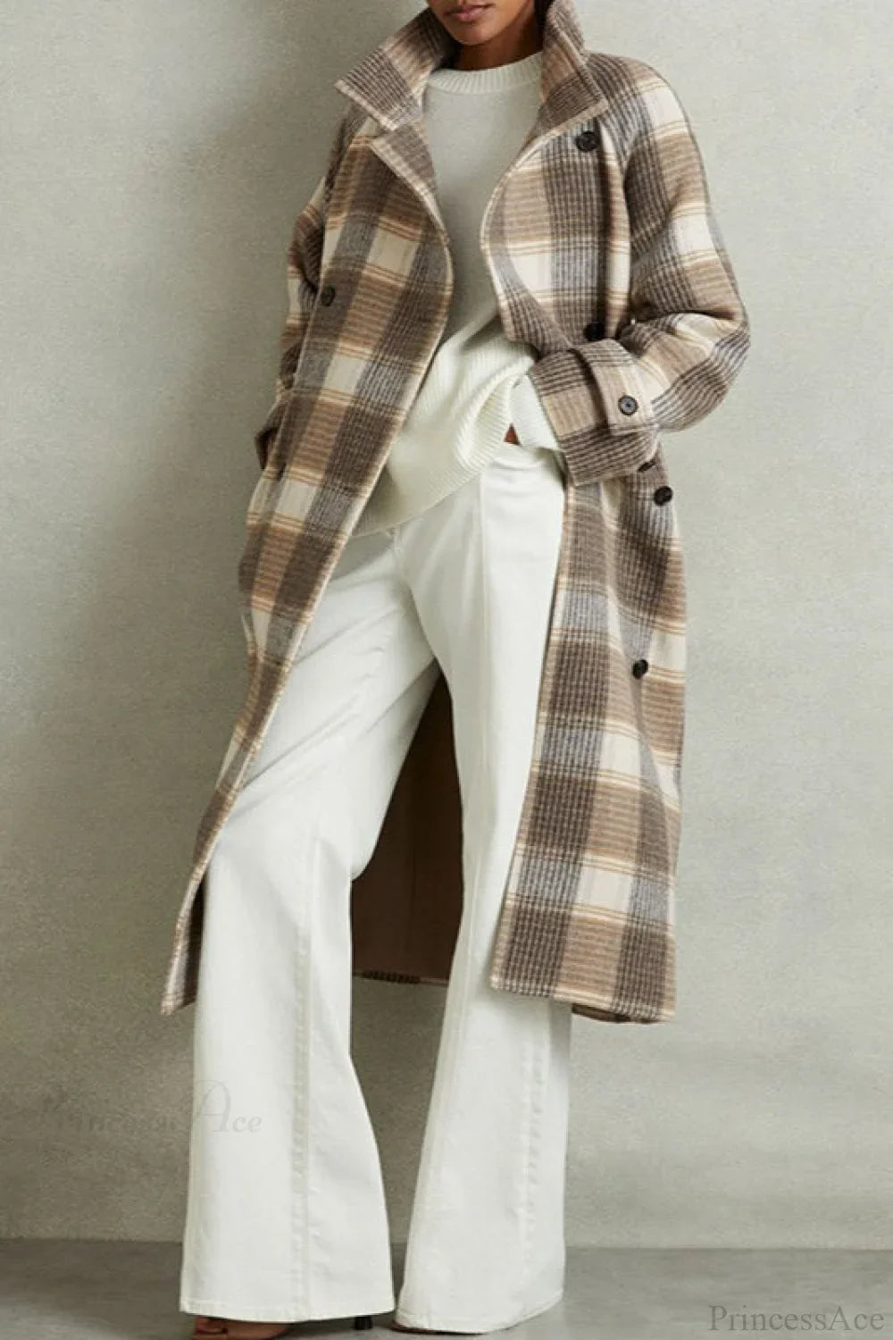 Vintage Plaid Belted Wool Coat