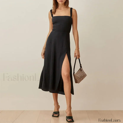 Vintage Print Chiffon Beach Dress Sleeveless Side Slit Floral Dress
