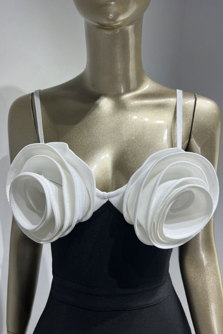 3D Rosette Applique Sweetheart Spaghetti Strap Bodycon Mini Dress