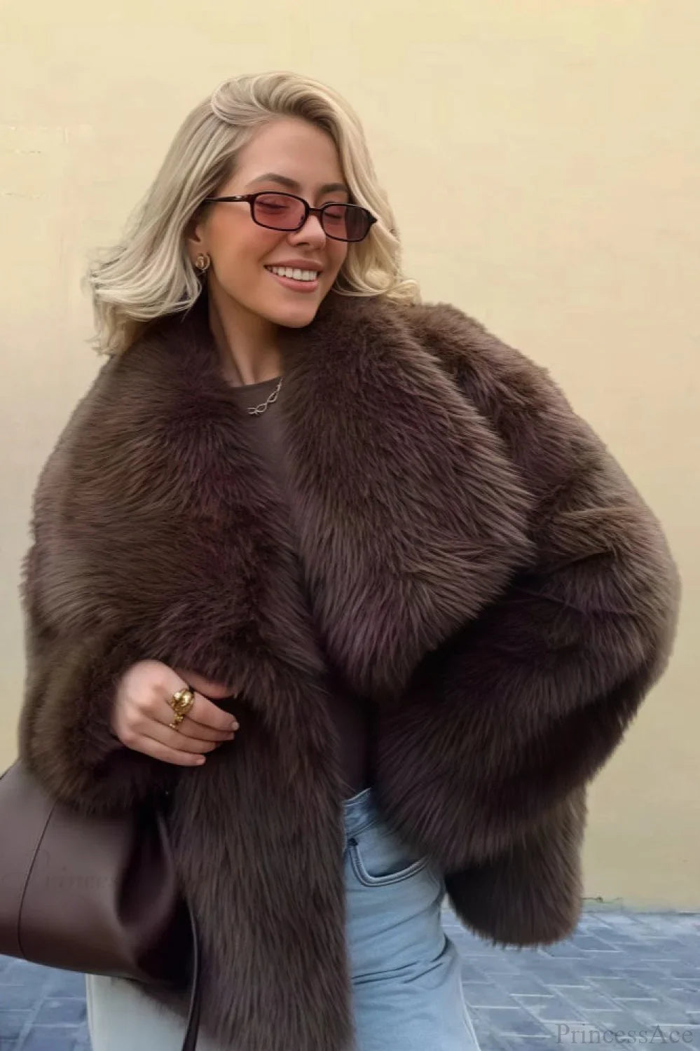 Vintage Solid Color Faux Fur Minimalist Coat