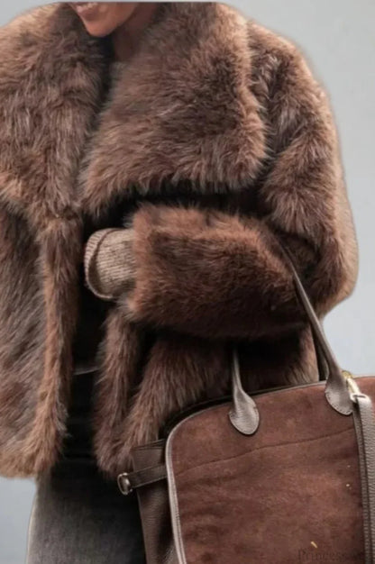 Vintage Solid Color Faux Fur Minimalist Coat