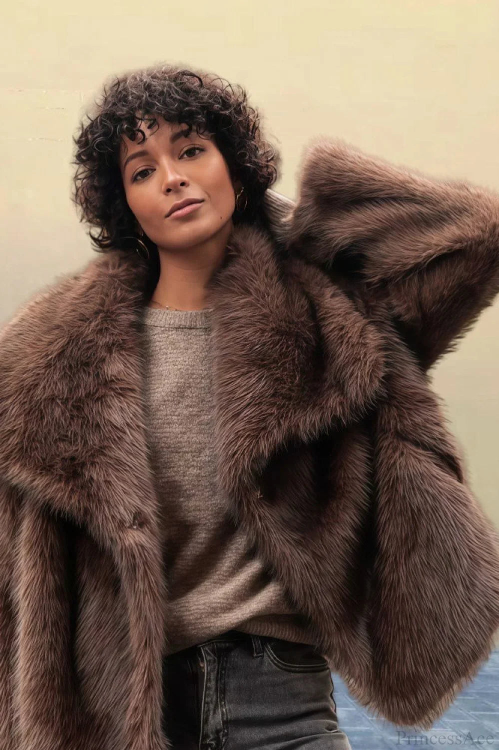 Vintage Solid Color Faux Fur Minimalist Coat