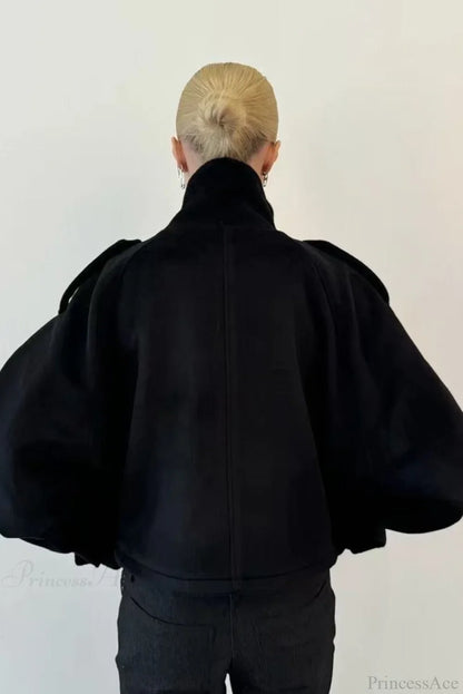 Vintage Stand Collar Buttoned Short Wool Coat