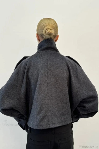 Vintage Stand Collar Buttoned Short Wool Coat