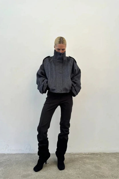 Vintage Stand Collar Buttoned Short Wool Coat