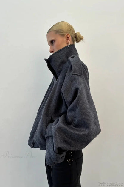 Vintage Stand Collar Buttoned Short Wool Coat