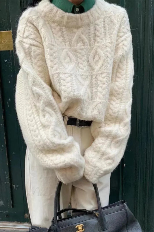 Vintage Thick Yarn Cable Loose Crew Neck Sweater