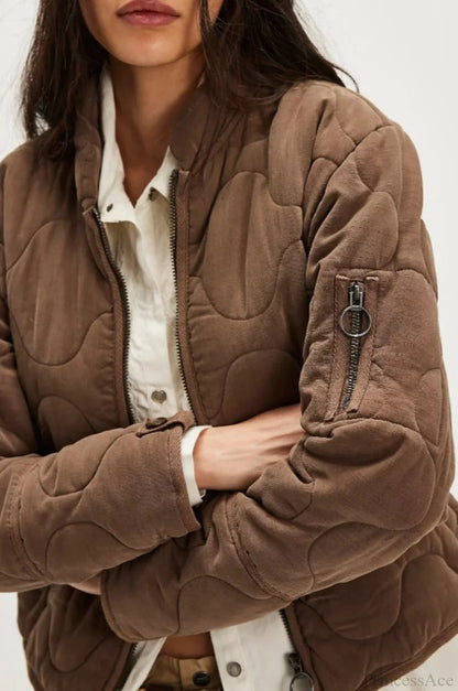 Vintage Urban Casual Quilted Stand-Collar Coat