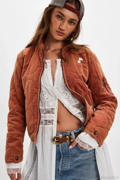 Vintage Urban Casual Quilted Stand-Collar Coat